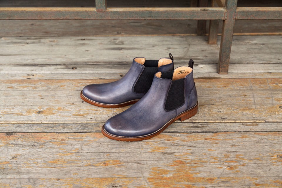 クリスマスプレゼント手作りハラコレザーメンズ秋冬サイドゴアショットブーツ ライトブルー 送料無料