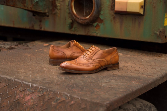 手作り紳士靴ハラコレザーロングウイングチップカジュアル子牛革シューズ ブラウン 送料無料 4枚目の画像