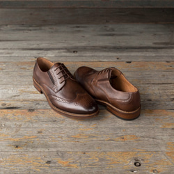 手作りウイングチップハラコレザー子牛革靴紳士靴 コーヒー 送料無料 3枚目の画像
