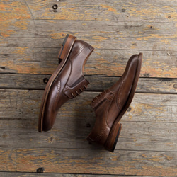 手作りウイングチップハラコレザー子牛革靴紳士靴 コーヒー 送料無料 4枚目の画像