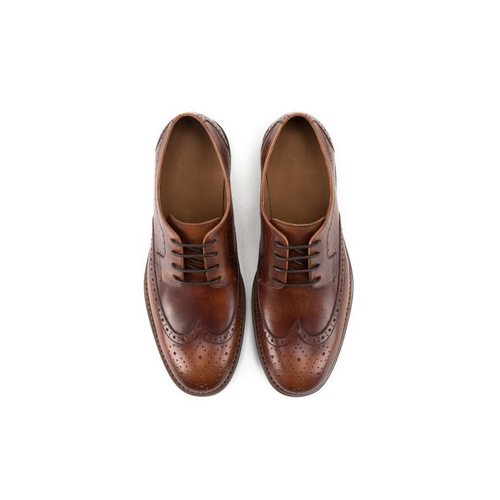 紳士靴ハラコレザーウイングチップカジュアルメンズシューズ ブラウン