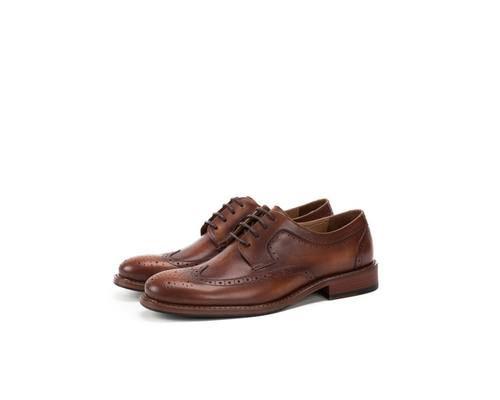 購入時の半額以下にて出品／ウィングチップシューズ ブラウン/ベージュ22.5新品 紳士靴ハラコレザーウイングチップカジュアルメンズシューズ ブラウン