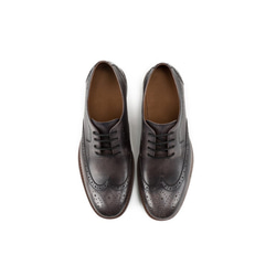 紳士靴ハラコレザーウイングチップカジュアルメンズシューズ 黒×灰 送料無料 2枚目の画像