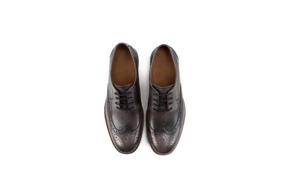 紳士靴ハラコレザーウイングチップカジュアルメンズシューズ 黒×灰 送料無料 2枚目の画像