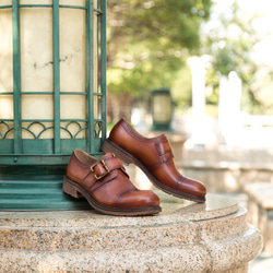 手作りハラコレザーウイングチップモンクストラップシューズメンズ子