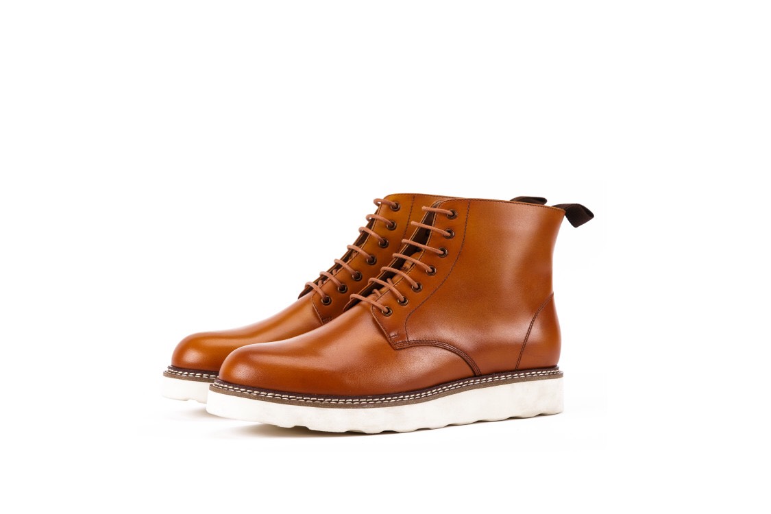 手作り子牛革ハイカットブーツハンドメイドハラコレザーメンズシューズ イエロー 送料無料