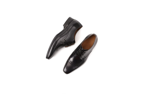 2019年斬新デザインハンドメイドハラコレザーウイングチップメンズ紳士靴手作り子牛革靴 ブラック 送料無料 4枚目の画像