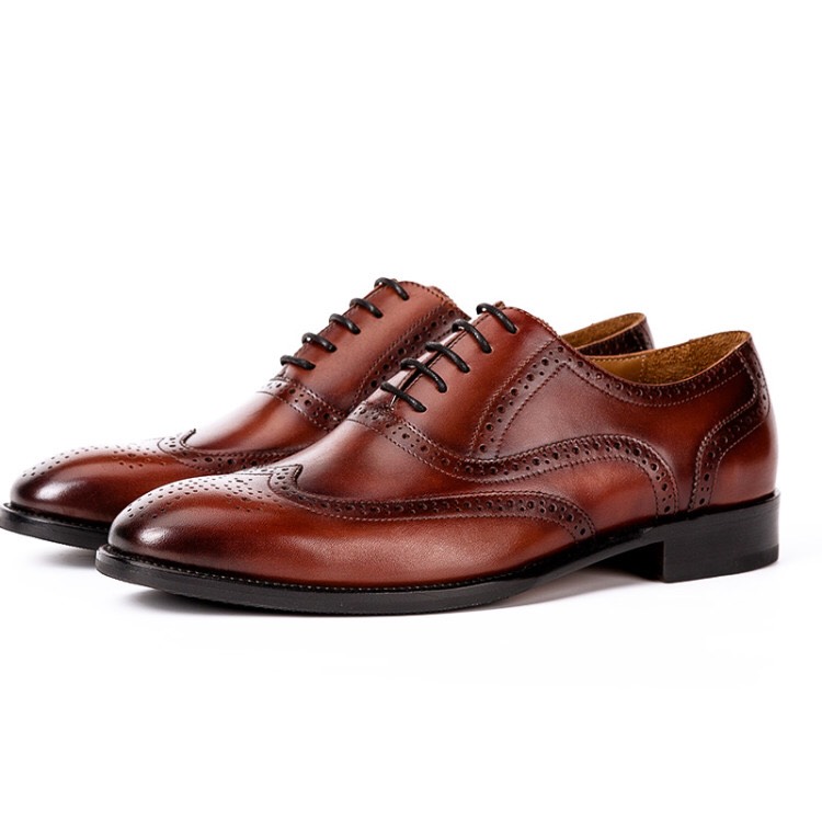 手作りハラコレザーウイングチップレースアップメンズ羽根紳士靴オックスフォード子牛革靴 送料無料