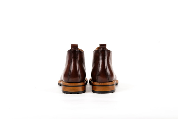 ハンドメイド子牛革靴ハラコレザーレースアップショートブーツ筒丈10.5cm手作りメンズシューズ コーヒー送料無料 4枚目の画像