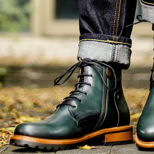 手作り子牛革靴ハラコレザーレースアップショートブーツメンズ男性