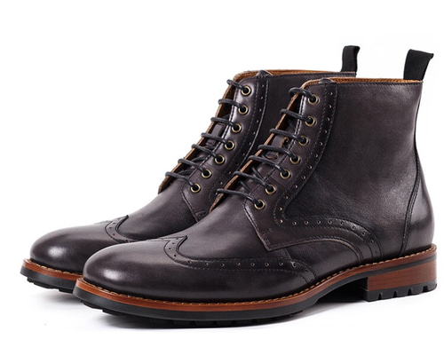 極美品　LOAKE ショートブーツ　ウィングチップブラック　本革　レザー　厚底 0_c7bde0422494398cb70577b6f823