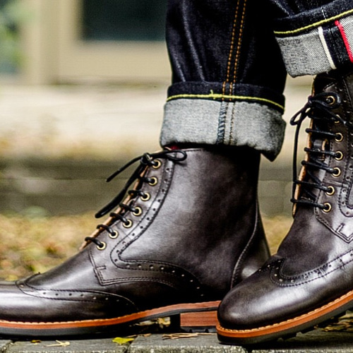 単品販売／受注生産 藍染牛革ストレートチップハーフブーツ(手作り