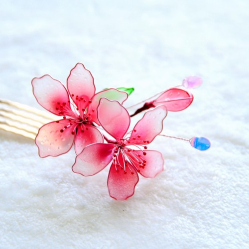 ☆コーム「桃の花 雫」 髪飾り かんざし miyabiko 通販 12765301 