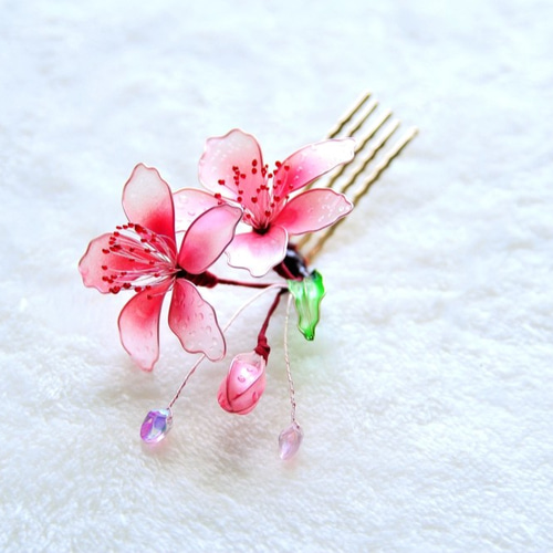 ☆コーム「桃の花 雫」 髪飾り かんざし miyabiko 通販 12765301 