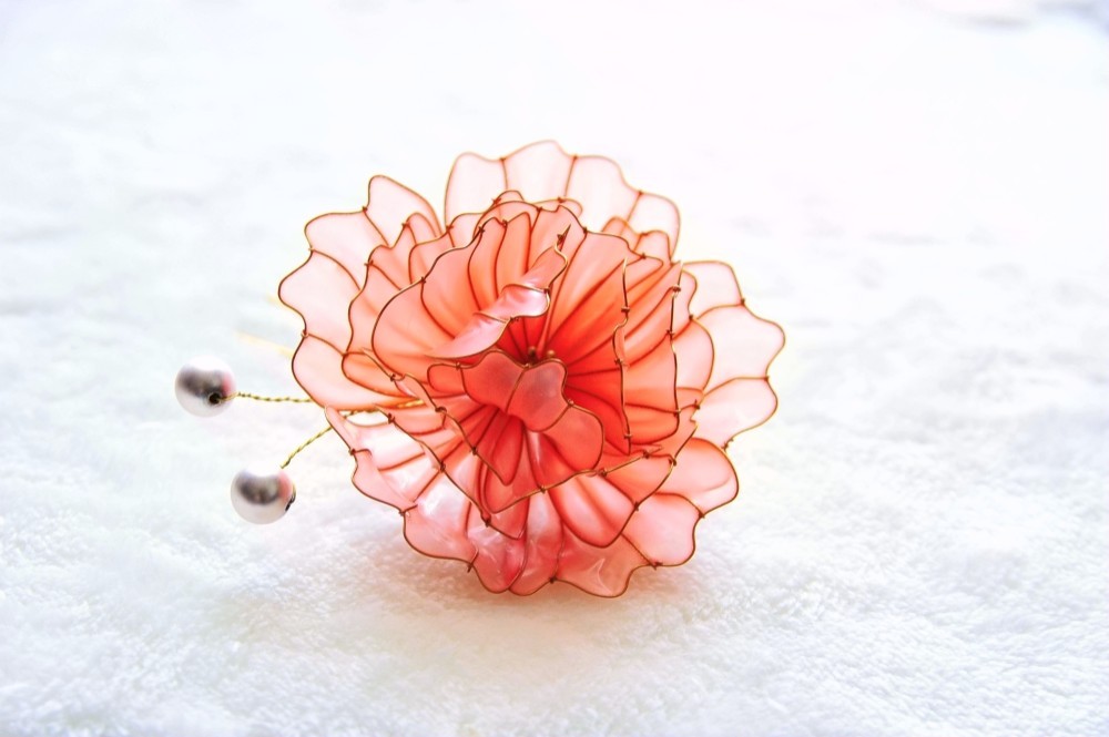 ☆かんざし「サンモンピンク 　牡丹　小」Uピン　髪飾り