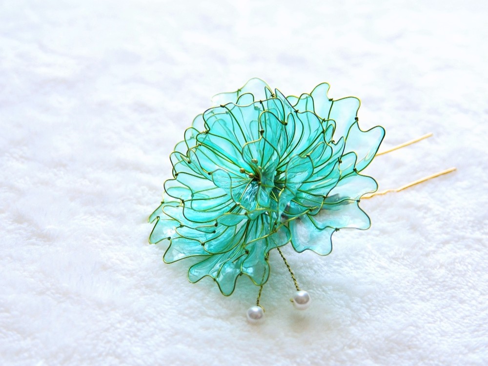 ☆かんざし「グリーン 　牡丹　小」Uピン　髪飾り 4,620円