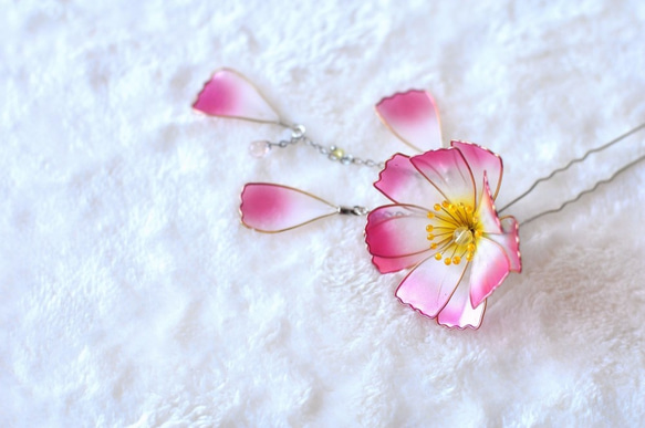 かんざし「コスモス・秋桜　ピンク」 髪飾り 1枚目の画像