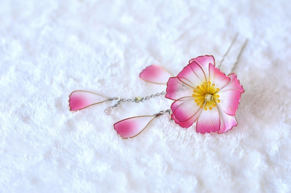 かんざし「コスモス・秋桜　ピンク」 髪飾り 2枚目の画像