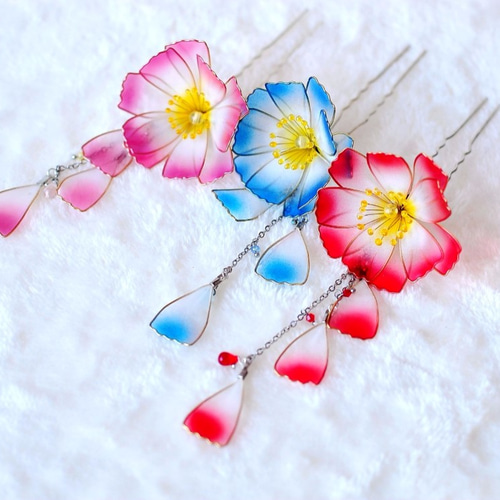 かんざし「コスモス・秋桜 ピンク」 髪飾り かんざし miyabiko