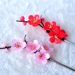 かんざし「梅の花　赤」 髪飾り 4枚目の画像