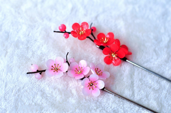 かんざし「梅の花　赤」 髪飾り 4枚目の画像