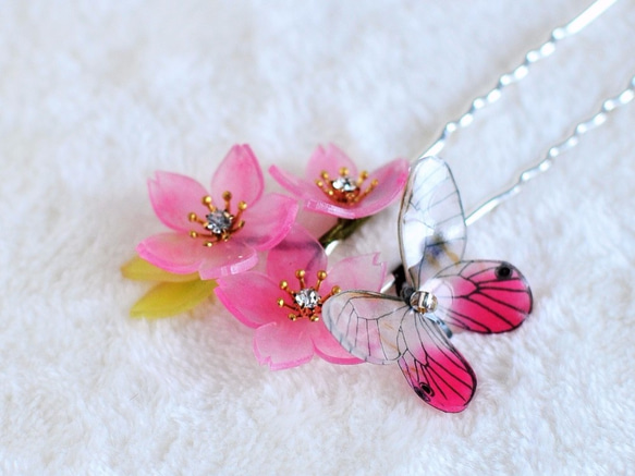 かんざし「蝶と桜」 髪飾り　 1枚目の画像