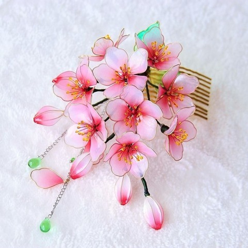 かんざし 桃の花 2way 髪飾り かんざし miyabiko 通販 5396742｜Creema