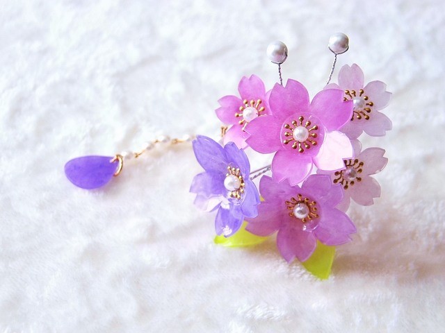 かんざし「ゆらゆらパール花びら　パーブル」 髪飾り