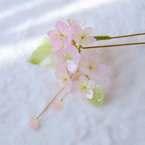 【Silk Hana】No.52  ピンク 桃の花 かんざし Silk Hana】No.52 ピンク 桃の花 かんざし
