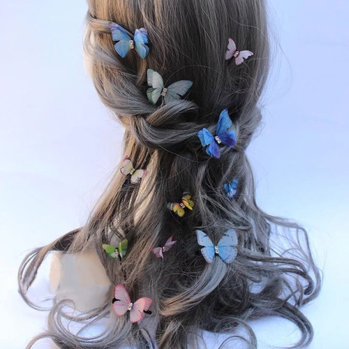 acca ヘアクリップ 青と金 花モチーフ ヘアアクセサリー