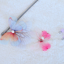 かんざし「蝶」（水色xオレンジ）　髪飾り 3枚目の画像