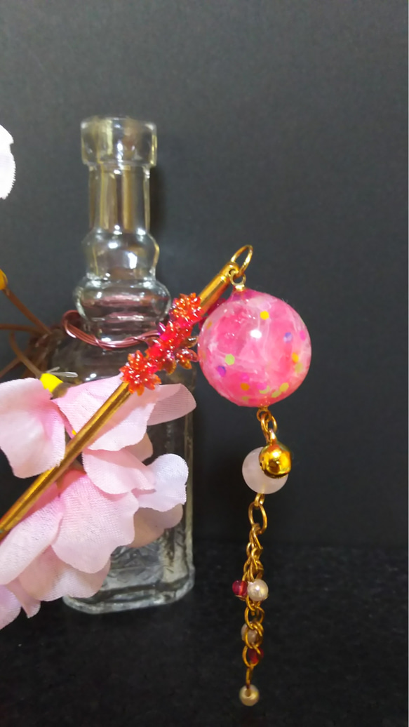 【縁日かんざし】水風船（桜） 3枚目の画像
