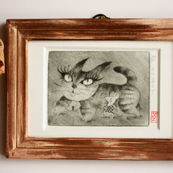 手作り額付き銅版画応用レア絵画　title「お通りニャンコニャンコ」 手作り額付き銅版画応用レア絵画 title「お通りニャンコニャンコ