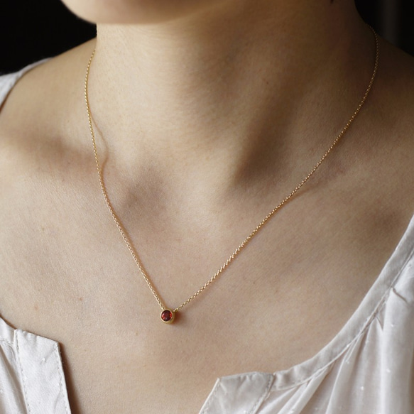 Orange sapphire bezel necklace {P062K18YGOS} 第4張的照片