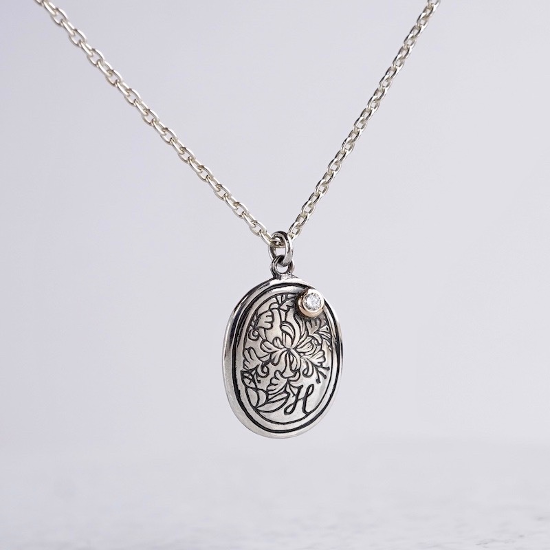 Initial birthstone necklace [H] [P043SV]