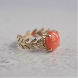 Pink coral Olive leaf ring {OP711K10} 第3張的照片