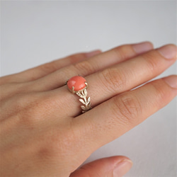 Pink coral Olive leaf ring {OP711K10} 第4張的照片