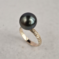 Black pearl & Laurel ring {OP714K10} 第2張的照片