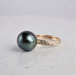 Black pearl & Laurel ring {OP714K10} 第3張的照片