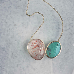 Turquoise & strawberry quartz pendant [OP718K10YG] 第1張的照片