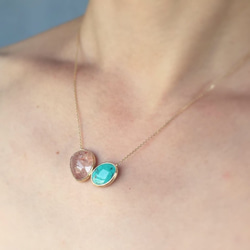 Turquoise & strawberry quartz pendant [OP718K10YG] 第2張的照片