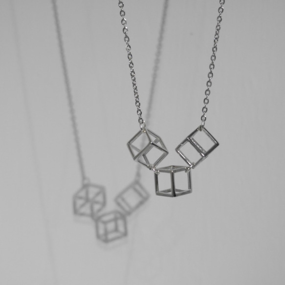 925純銀3D 立方體吊咀橫款頸鏈項鍊 情人節紀念禮物 第3張的照片