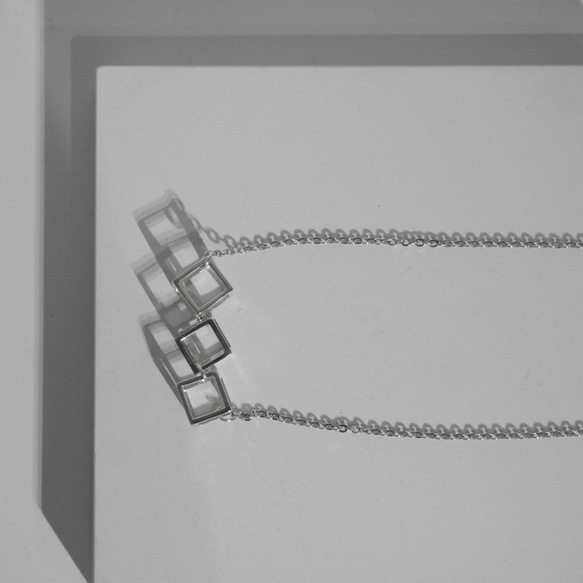 925純銀3D 立方體吊咀橫款頸鏈項鍊 情人節紀念禮物 第4張的照片