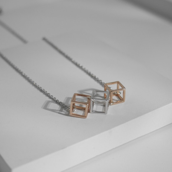 18K玫瑰包金 925純銀3D 立方體吊咀頸鏈項鍊 情人節紀念禮物 第3張的照片