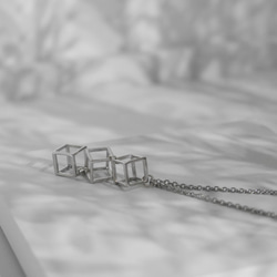925純銀3D 立方體吊咀頸鏈項鍊 情人節紀念禮物 第2張的照片
