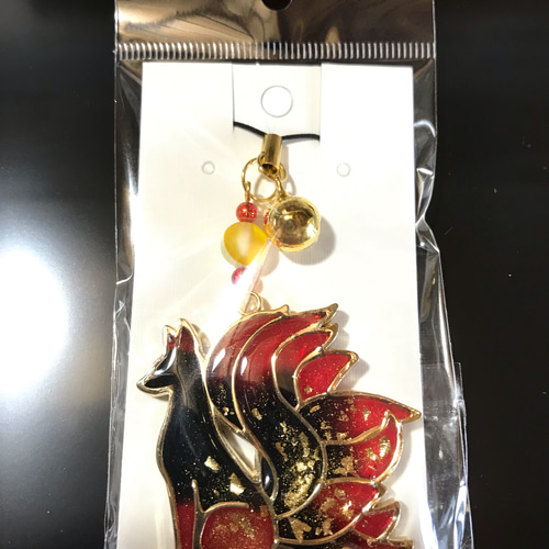 再販1【九尾狐 狐花(黒×赤)】レジンストラップ バッグチャーム 小夜