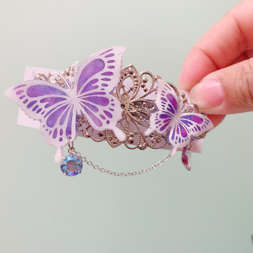 セット売り バレッタ 花柄 蝶 デザインetc バレッタ 蝶＆レース 8cm ☆ MC DAVIDIAN (ヘアアクセサリー