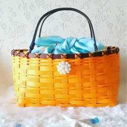 ✨【再販】人気♥️かわいい　人気のかごバッグ　浴衣バッグ　オレンジ　プレゼント　クラフトバンド　大人のかごバッグ 2枚目の画像