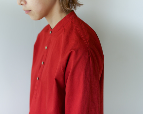 weather cloth cotton linen/raglan shirt/red 1枚目の画像