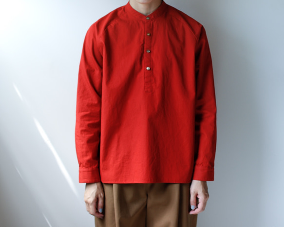 weather cloth cotton linen/raglan shirt/red 2枚目の画像